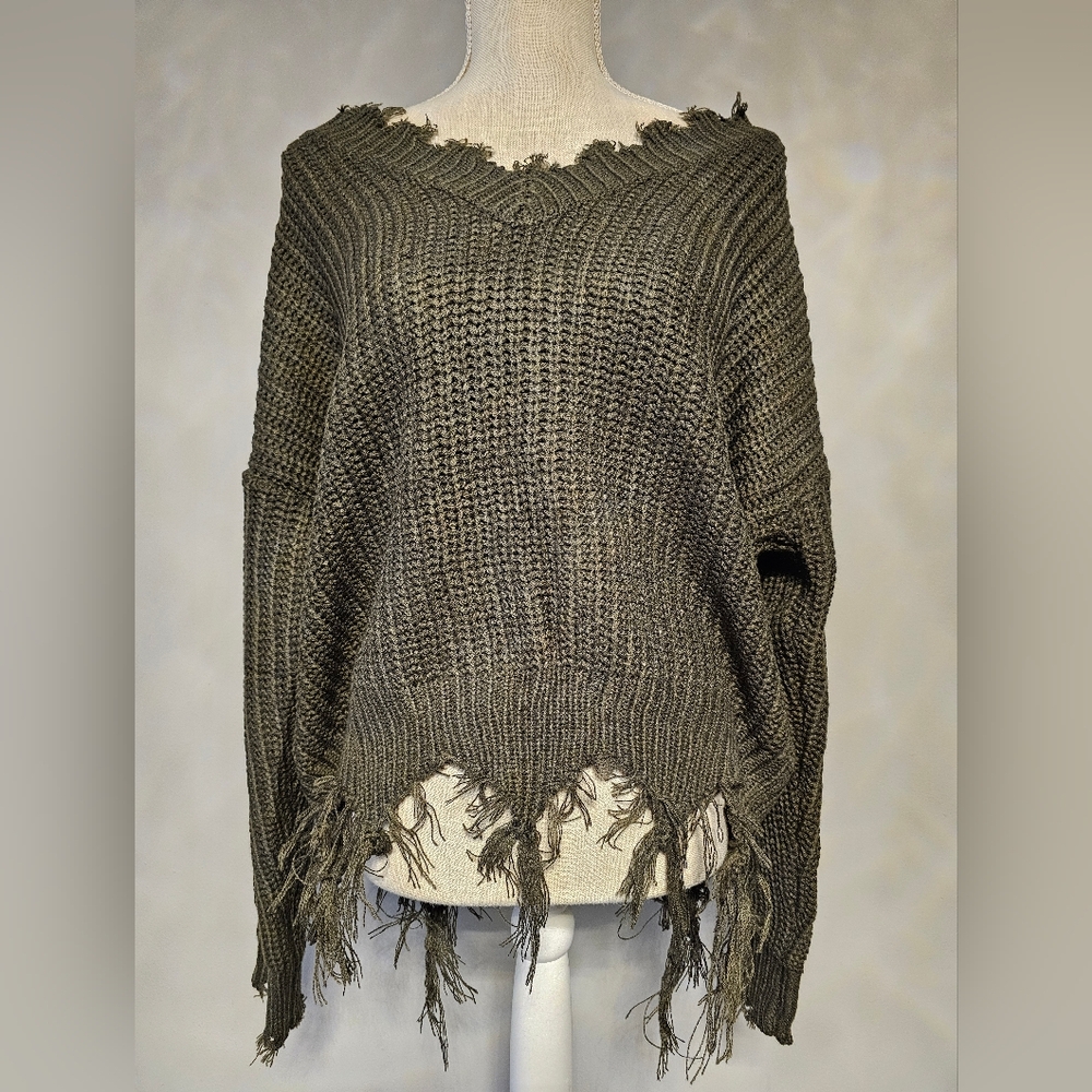 Olive Distressed Knit Sweater